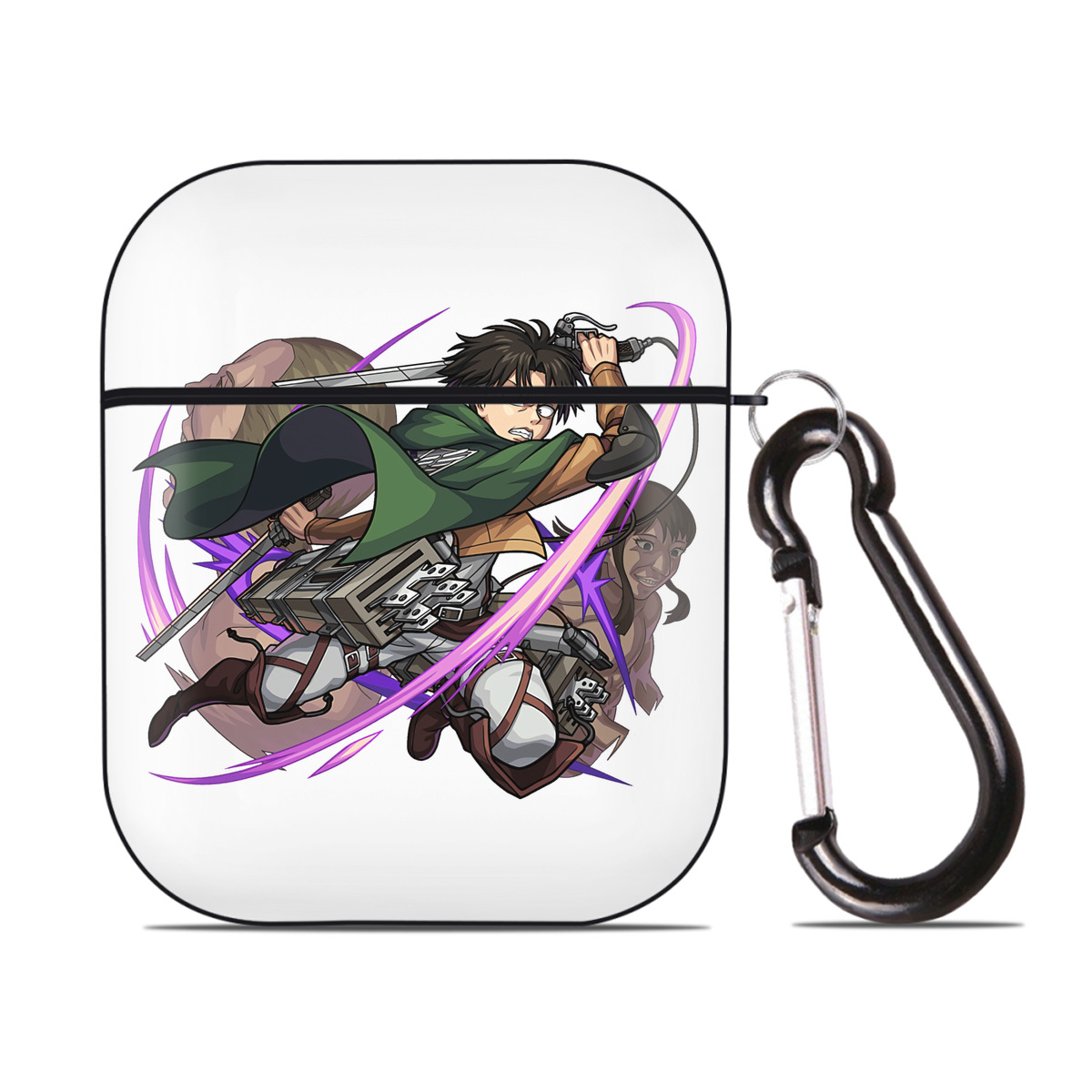 （画像用） 進撃の巨人 リヴァイ·アッカーマン Attack on Titan Levi Ackerman AirPods 第2世代保護ケース ハードシェル ブラック 耐衝撃・防指紋・カラビナ付き