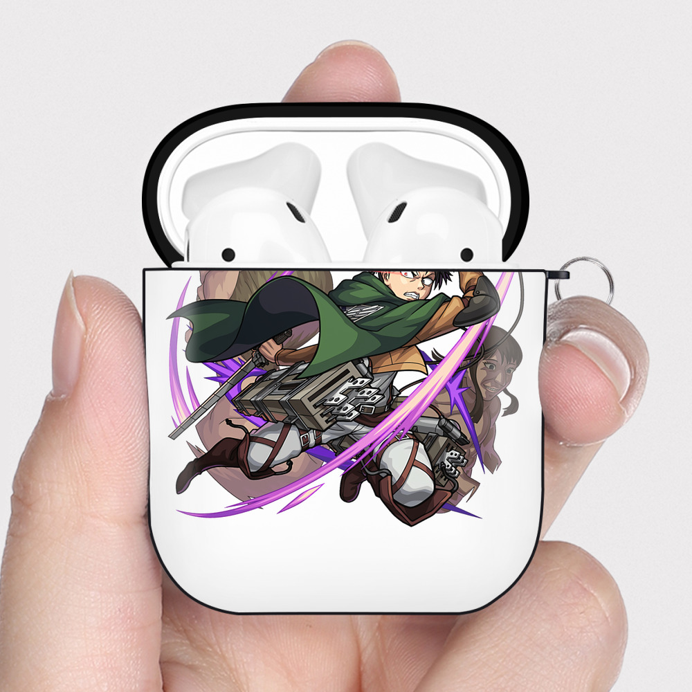 （画像用） 進撃の巨人 リヴァイ·アッカーマン Attack on Titan Levi Ackerman AirPods 第2世代保護ケース ハードシェル ブラック 耐衝撃・防指紋・カラビナ付き