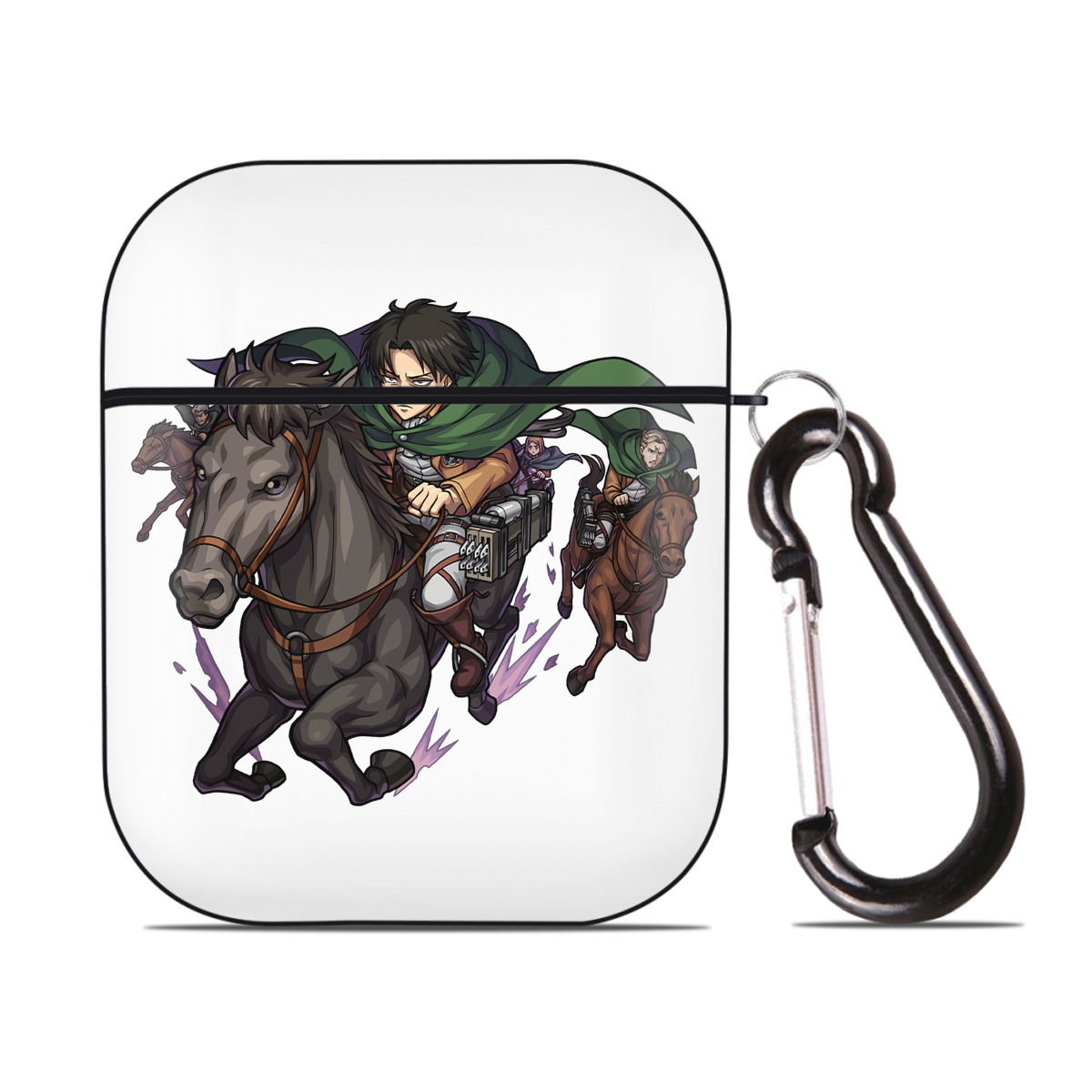 （画像用） 進撃の巨人 リヴァイ·アッカーマン Attack on Titan Levi Ackerman AirPods 第2世代保護ケース ハードシェル ブラック 耐衝撃・防指紋・カラビナ付き