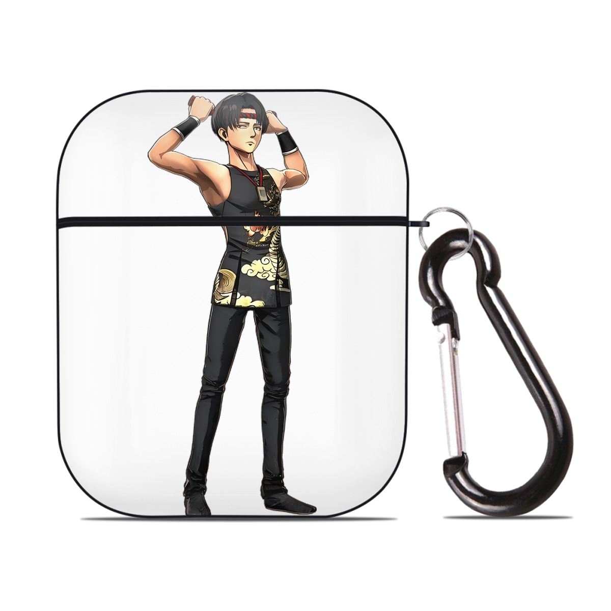 （画像用） 進撃の巨人 リヴァイ·アッカーマン Attack on Titan Levi Ackerman AirPods 第2世代保護ケース ハードシェル ブラック 耐衝撃・防指紋・カラビナ付き