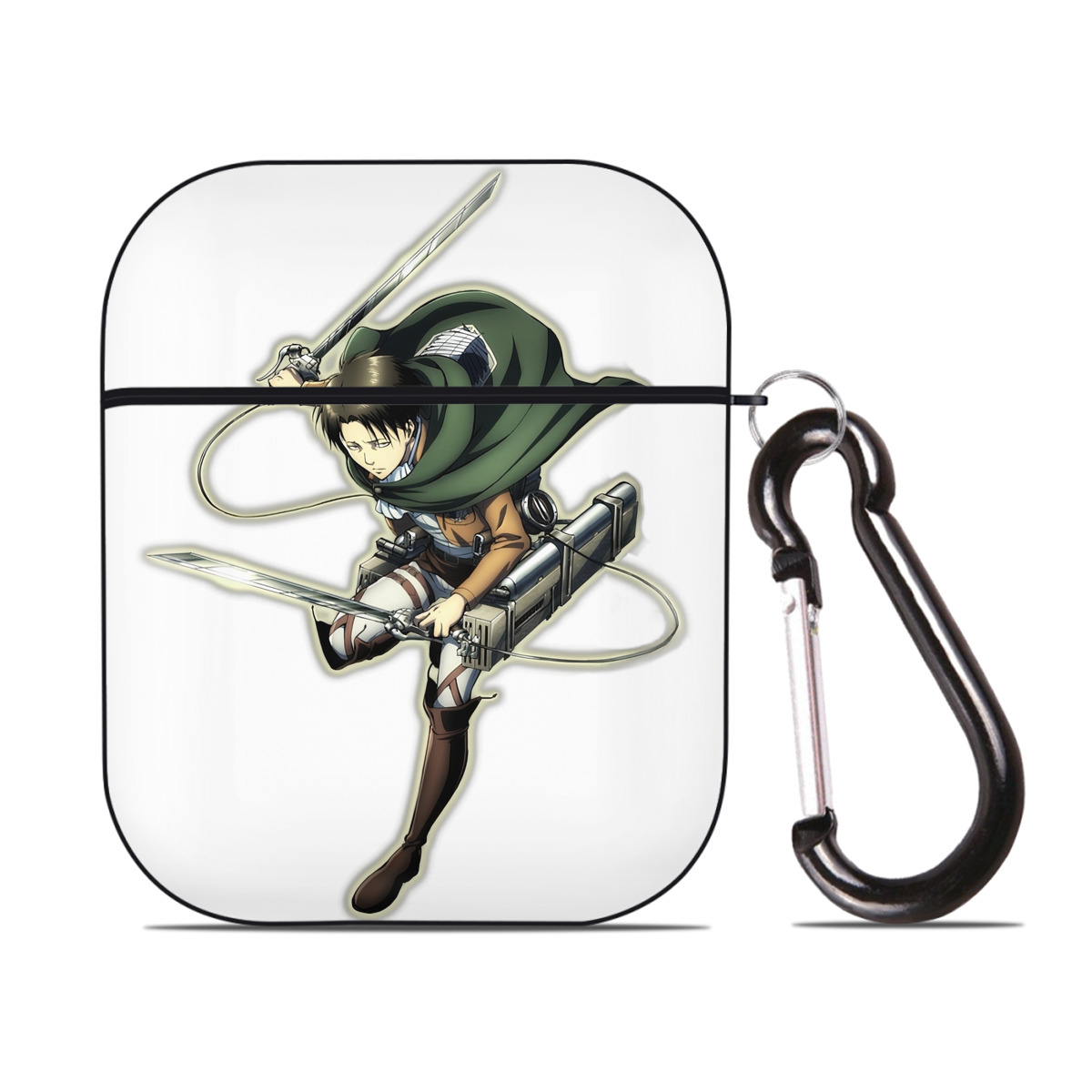 （画像用） 進撃の巨人 リヴァイ·アッカーマン Attack on Titan Levi Ackerman AirPods 第2世代保護ケース ハードシェル ブラック 耐衝撃・防指紋・カラビナ付き