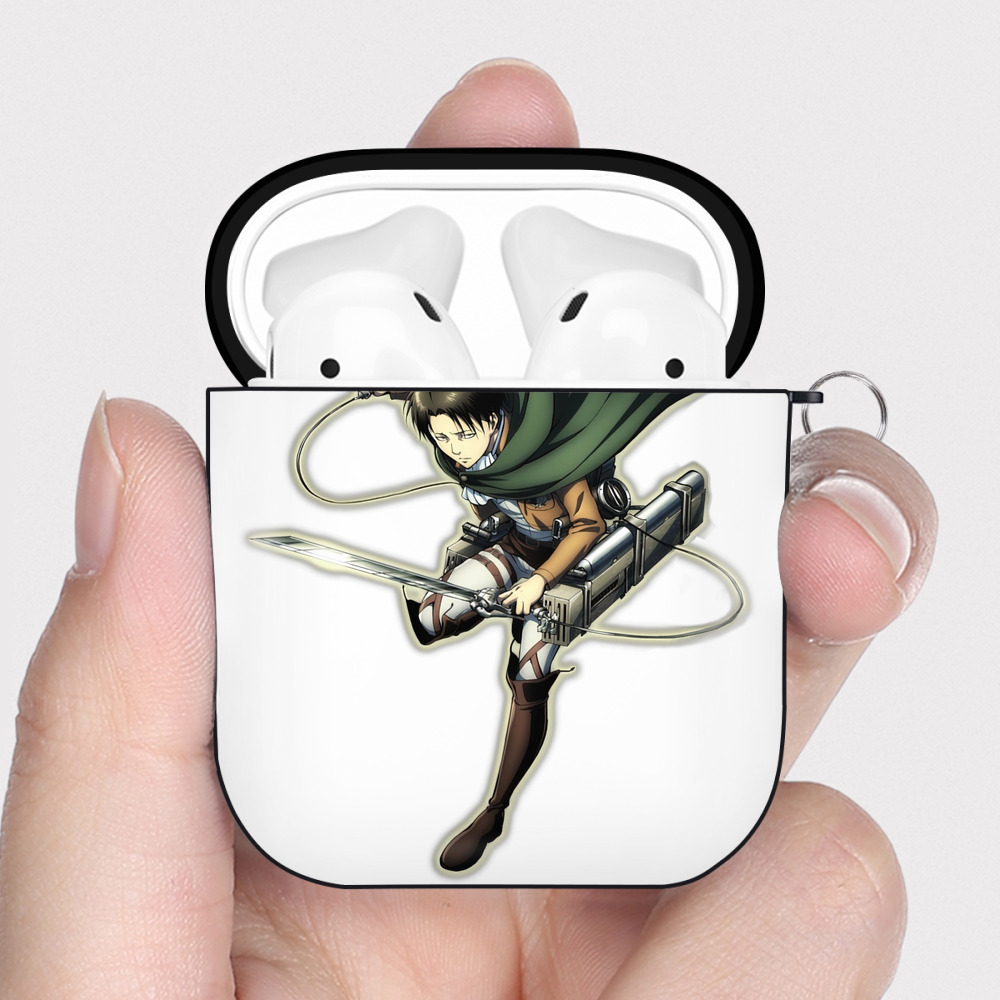 （画像用） 進撃の巨人 リヴァイ·アッカーマン Attack on Titan Levi Ackerman AirPods 第2世代保護ケース ハードシェル ブラック 耐衝撃・防指紋・カラビナ付き