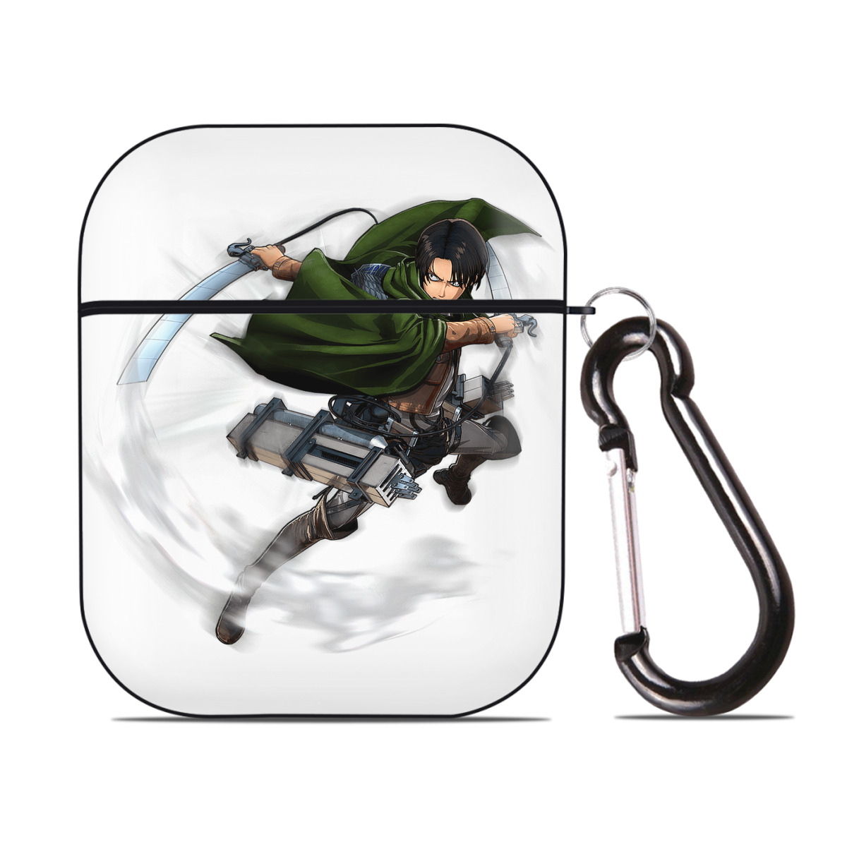 （画像用） 進撃の巨人 リヴァイ·アッカーマン Attack on Titan Levi Ackerman AirPods 第2世代保護ケース ハードシェル ブラック 耐衝撃・防指紋・カラビナ付き