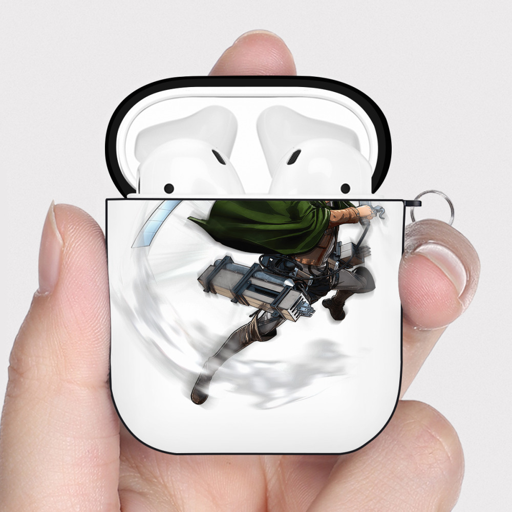 （画像用） 進撃の巨人 リヴァイ·アッカーマン Attack on Titan Levi Ackerman AirPods 第2世代保護ケース ハードシェル ブラック 耐衝撃・防指紋・カラビナ付き