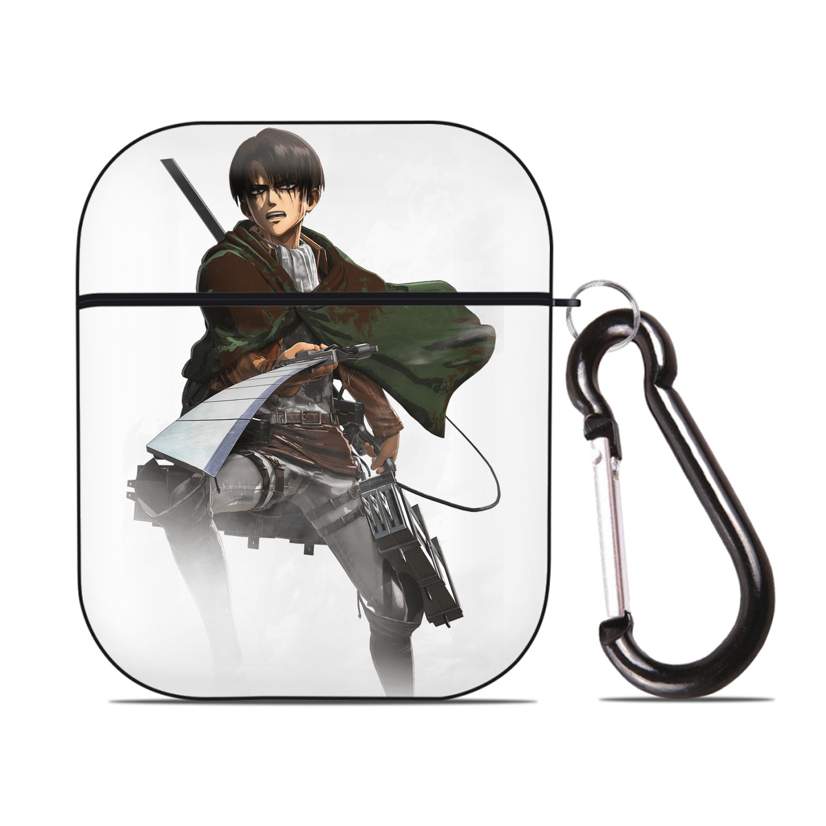 （画像用） 進撃の巨人 リヴァイ·アッカーマン Attack on Titan Levi Ackerman AirPods 第2世代保護ケース ハードシェル ブラック 耐衝撃・防指紋・カラビナ付き