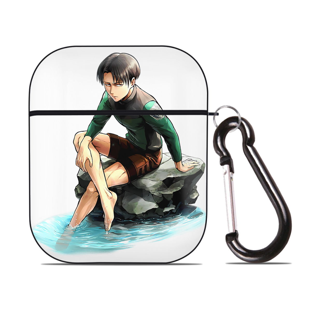 （画像用） 進撃の巨人 リヴァイ·アッカーマン Attack on Titan Levi Ackerman AirPods 第2世代保護ケース ハードシェル ブラック 耐衝撃・防指紋・カラビナ付き