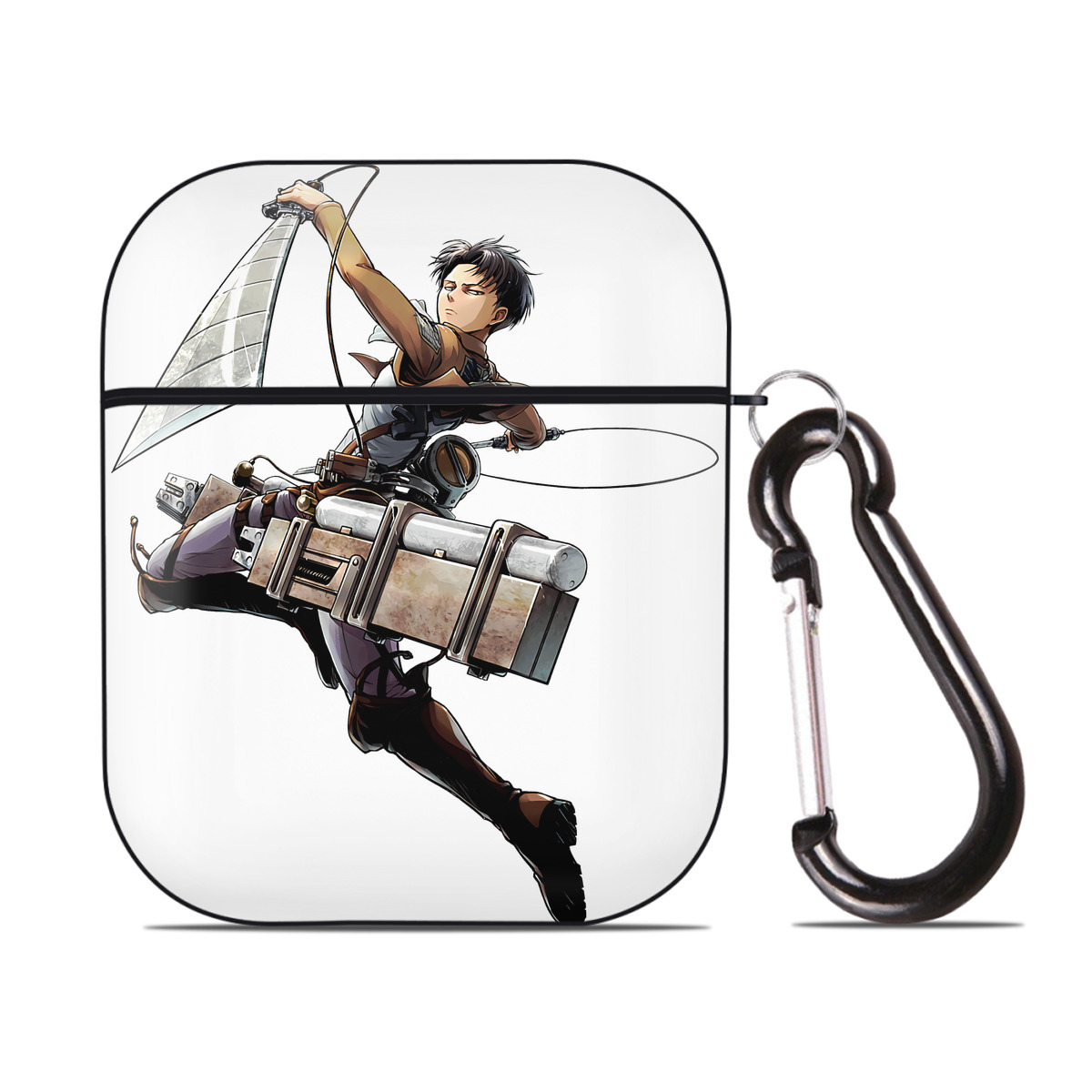 （画像用） 進撃の巨人 リヴァイ·アッカーマン Attack on Titan Levi Ackerman AirPods 第2世代保護ケース ハードシェル ブラック 耐衝撃・防指紋・カラビナ付き