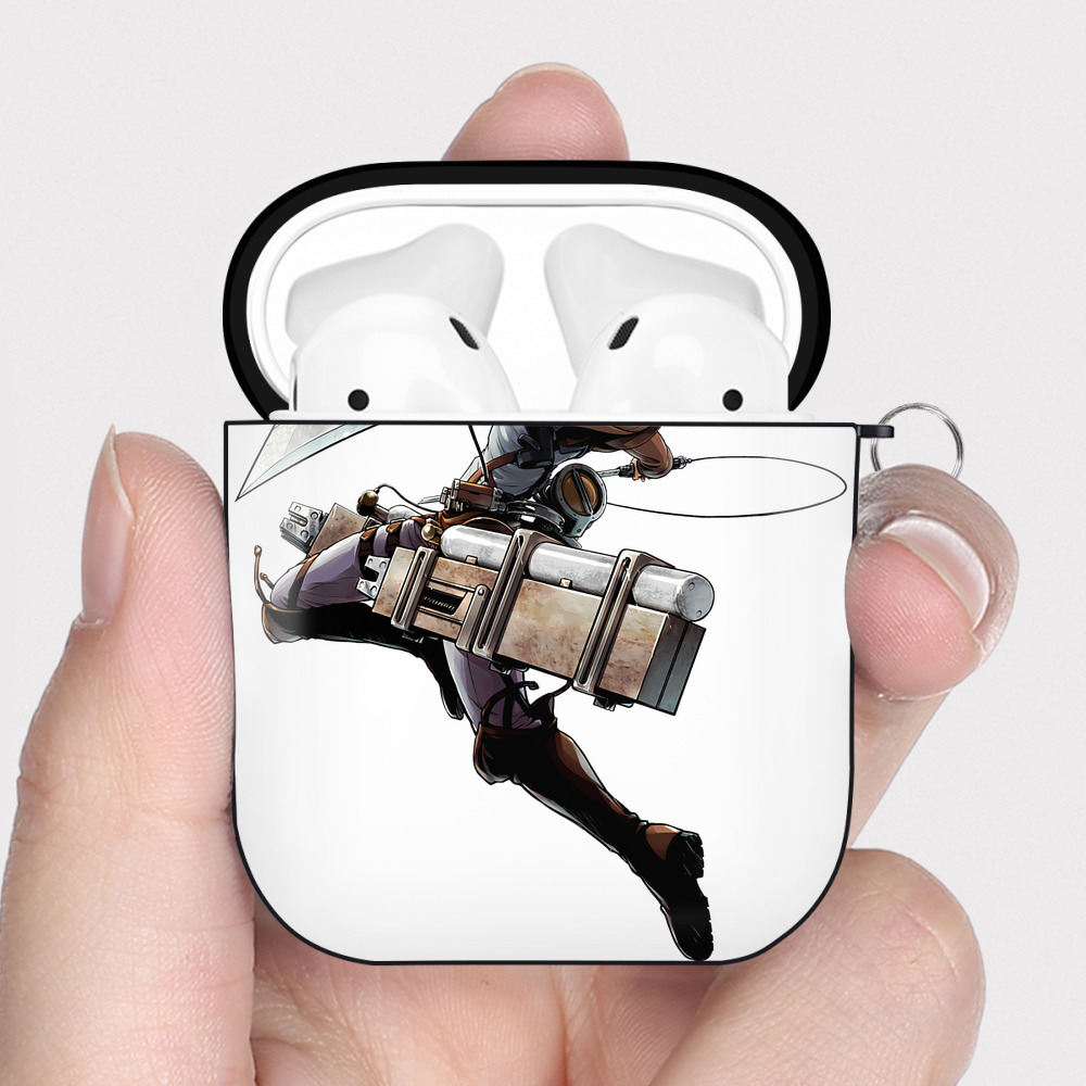 （画像用） 進撃の巨人 リヴァイ·アッカーマン Attack on Titan Levi Ackerman AirPods 第2世代保護ケース ハードシェル ブラック 耐衝撃・防指紋・カラビナ付き