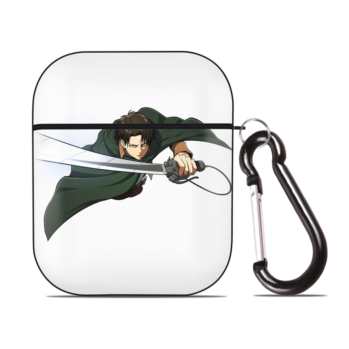 （画像用） 進撃の巨人 リヴァイ·アッカーマン Attack on Titan Levi Ackerman AirPods 第2世代保護ケース ハードシェル ブラック 耐衝撃・防指紋・カラビナ付き