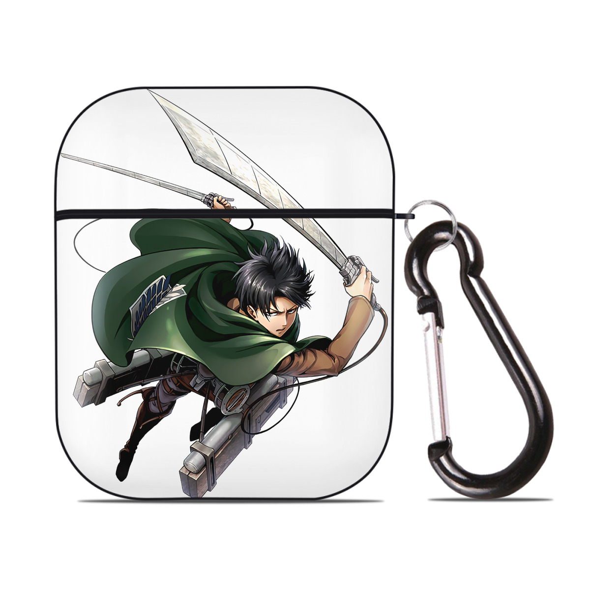 （画像用） 進撃の巨人 リヴァイ·アッカーマン Attack on Titan Levi Ackerman AirPods 第2世代保護ケース ハードシェル ブラック 耐衝撃・防指紋・カラビナ付き