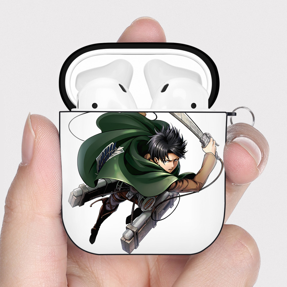 （画像用） 進撃の巨人 リヴァイ·アッカーマン Attack on Titan Levi Ackerman AirPods 第2世代保護ケース ハードシェル ブラック 耐衝撃・防指紋・カラビナ付き