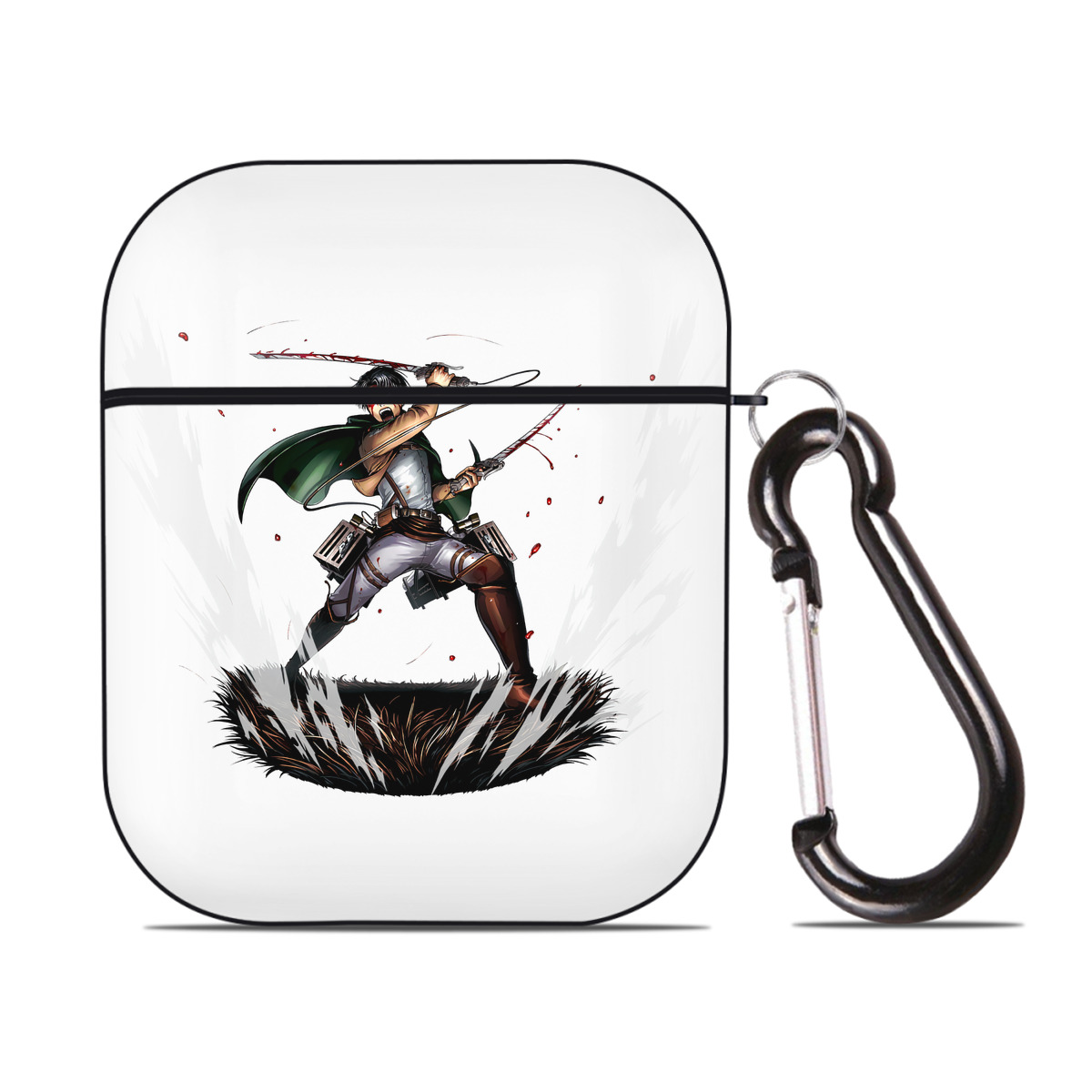 （画像用） 進撃の巨人 リヴァイ·アッカーマン Attack on Titan Levi Ackerman AirPods 第2世代保護ケース ハードシェル ブラック 耐衝撃・防指紋・カラビナ付き