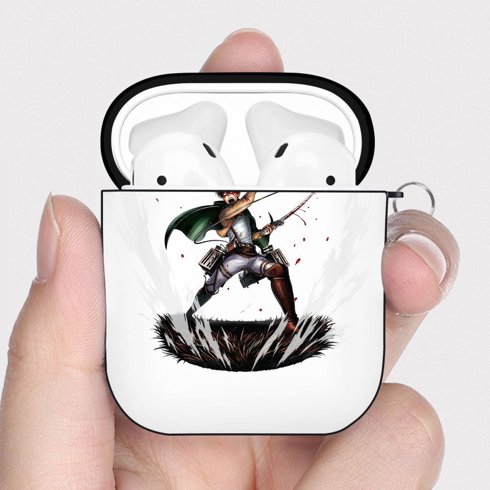（画像用） 進撃の巨人 リヴァイ·アッカーマン Attack on Titan Levi Ackerman AirPods 第2世代保護ケース ハードシェル ブラック 耐衝撃・防指紋・カラビナ付き