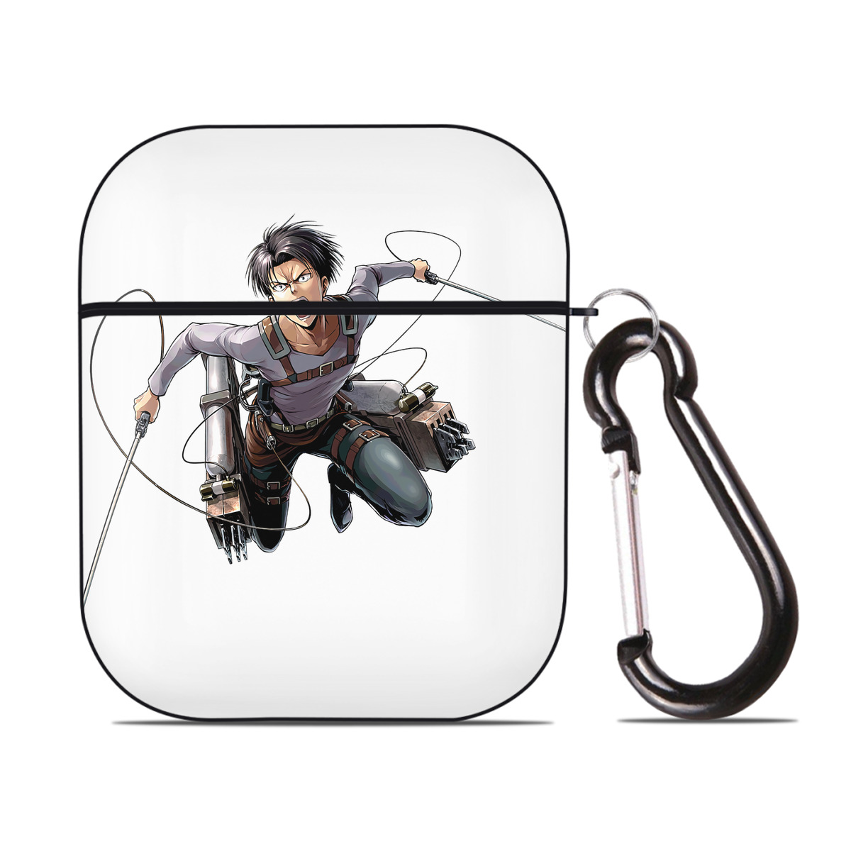 （画像用） 進撃の巨人 リヴァイ·アッカーマン Attack on Titan Levi Ackerman AirPods 第2世代保護ケース ハードシェル ブラック 耐衝撃・防指紋・カラビナ付き