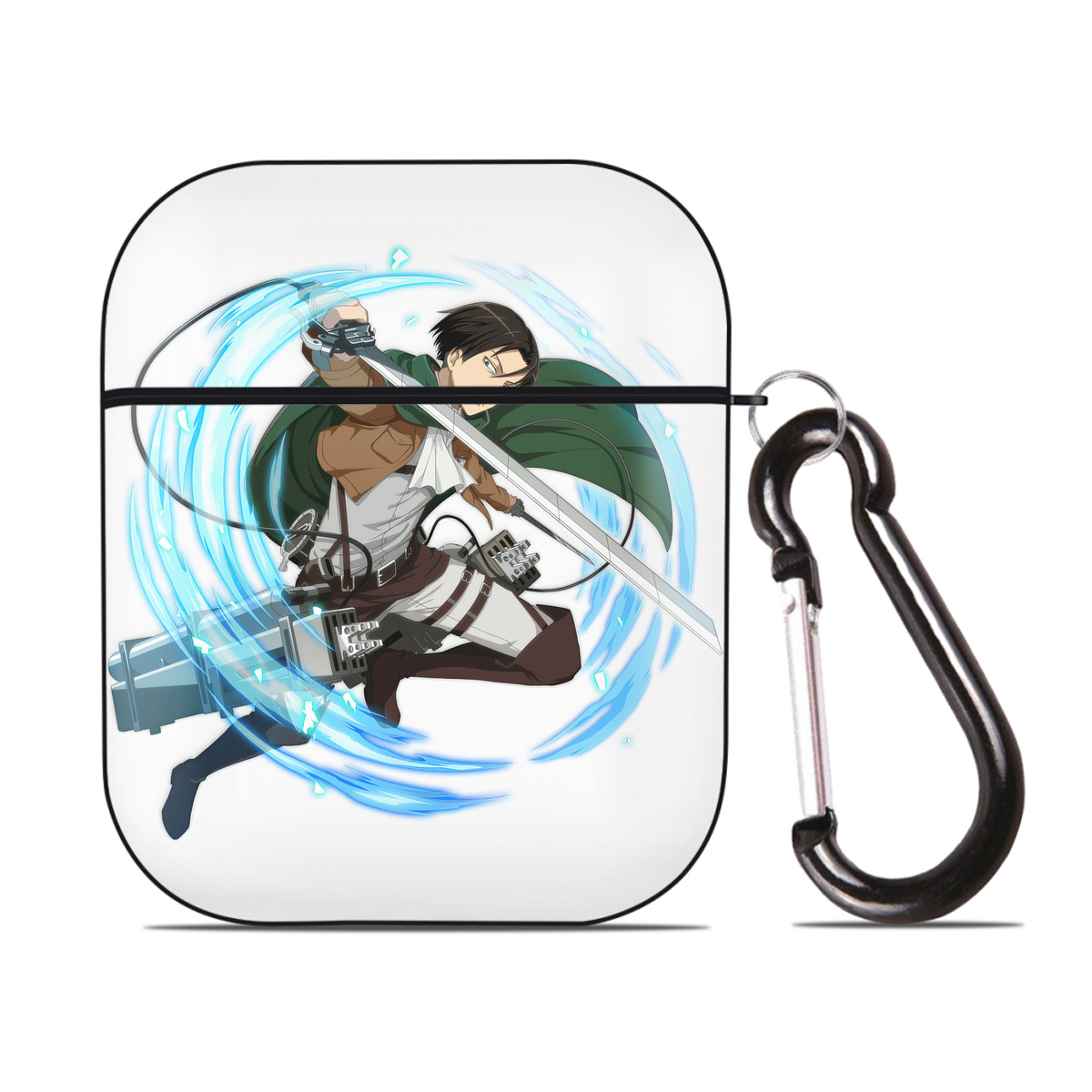 （画像用） 進撃の巨人 リヴァイ·アッカーマン Attack on Titan Levi Ackerman AirPods 第2世代保護ケース ハードシェル ブラック 耐衝撃・防指紋・カラビナ付き