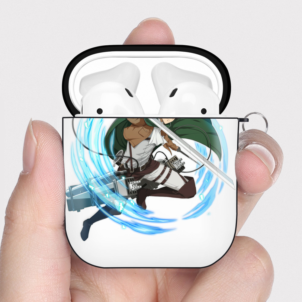 （画像用） 進撃の巨人 リヴァイ·アッカーマン Attack on Titan Levi Ackerman AirPods 第2世代保護ケース ハードシェル ブラック 耐衝撃・防指紋・カラビナ付き