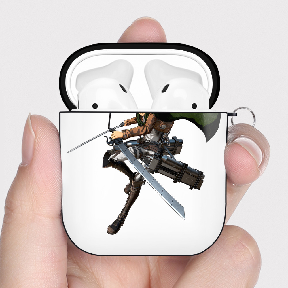（画像用） 進撃の巨人 リヴァイ·アッカーマン Attack on Titan Levi Ackerman AirPods 第2世代保護ケース ハードシェル ブラック 耐衝撃・防指紋・カラビナ付き