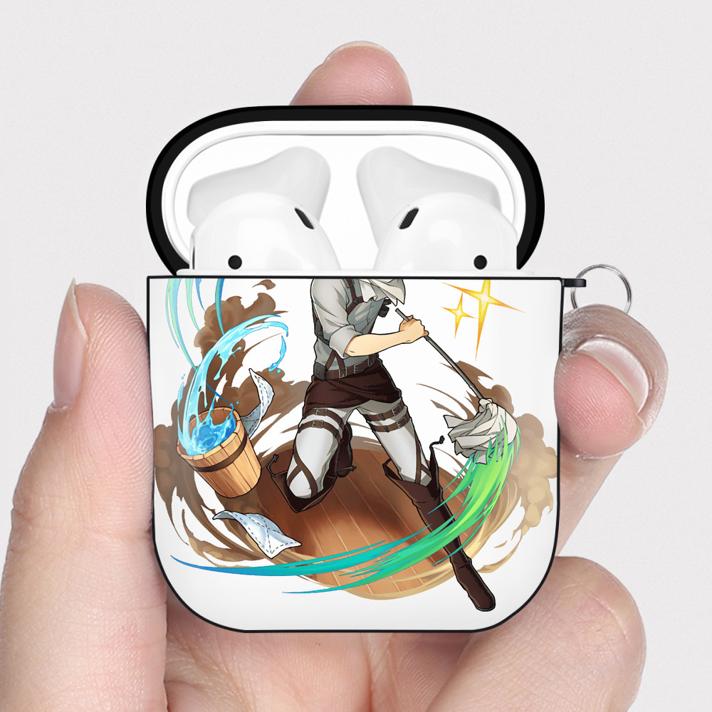 （画像用） 進撃の巨人 リヴァイ·アッカーマン Attack on Titan Levi Ackerman AirPods 第2世代保護ケース ハードシェル ブラック 耐衝撃・防指紋・カラビナ付き
