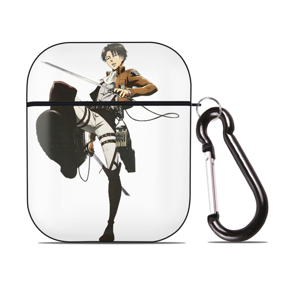 （画像用） 進撃の巨人 リヴァイ·アッカーマン Attack on Titan Levi Ackerman AirPods 第2世代保護ケース ハードシェル ブラック 耐衝撃・防指紋・カラビナ付き