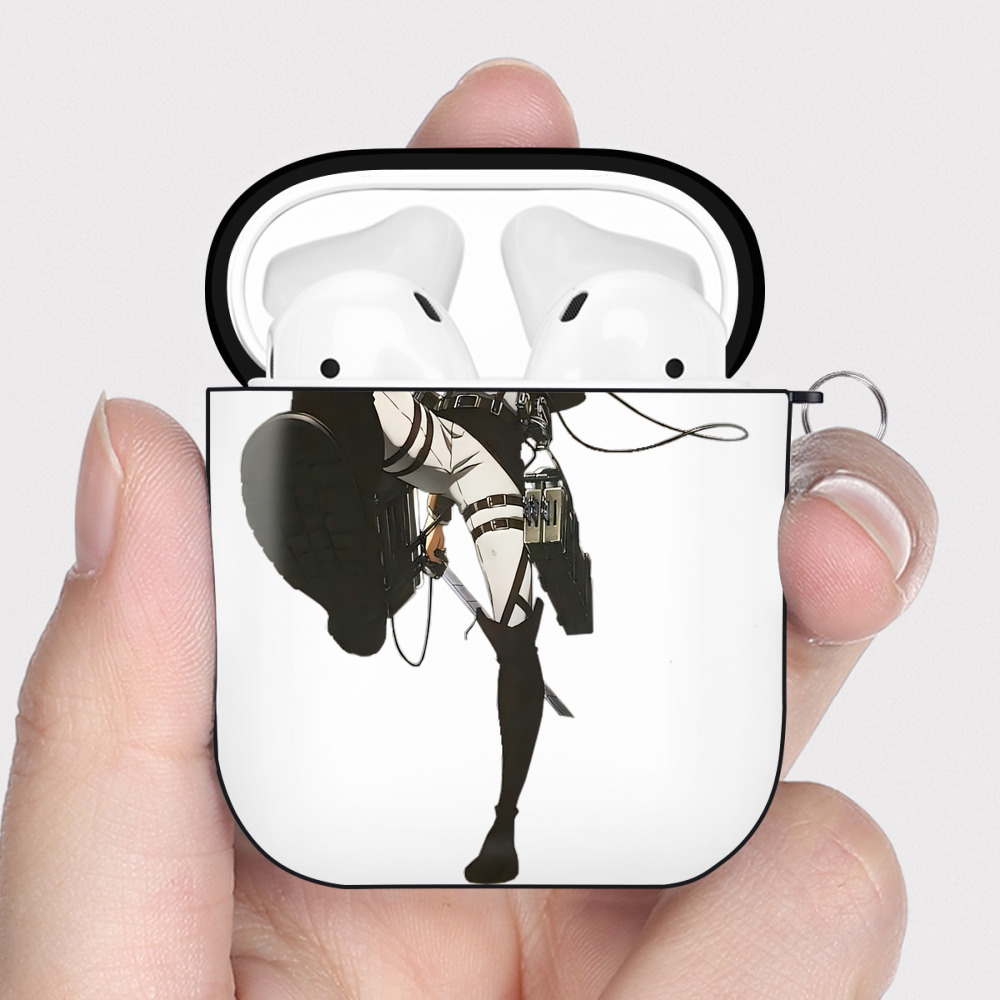 （画像用） 進撃の巨人 リヴァイ·アッカーマン Attack on Titan Levi Ackerman AirPods 第2世代保護ケース ハードシェル ブラック 耐衝撃・防指紋・カラビナ付き