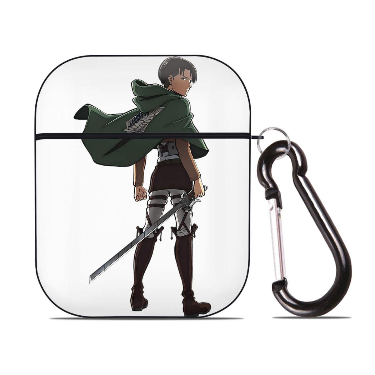 （画像用） 進撃の巨人 リヴァイ·アッカーマン Attack on Titan Levi Ackerman AirPods 第2世代保護ケース ハードシェル ブラック 耐衝撃・防指紋・カラビナ付き
