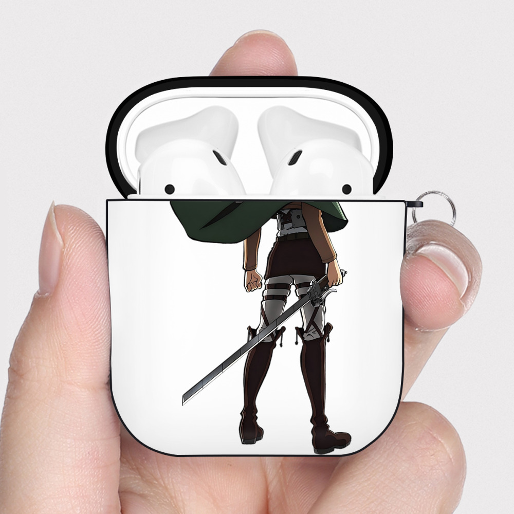（画像用） 進撃の巨人 リヴァイ·アッカーマン Attack on Titan Levi Ackerman AirPods 第2世代保護ケース ハードシェル ブラック 耐衝撃・防指紋・カラビナ付き