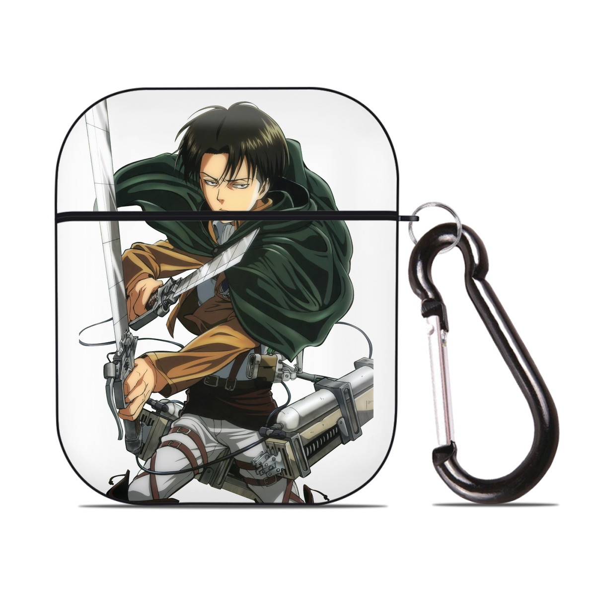 （画像用） 進撃の巨人 リヴァイ·アッカーマン Attack on Titan Levi Ackerman AirPods 第2世代保護ケース ハードシェル ブラック 耐衝撃・防指紋・カラビナ付き