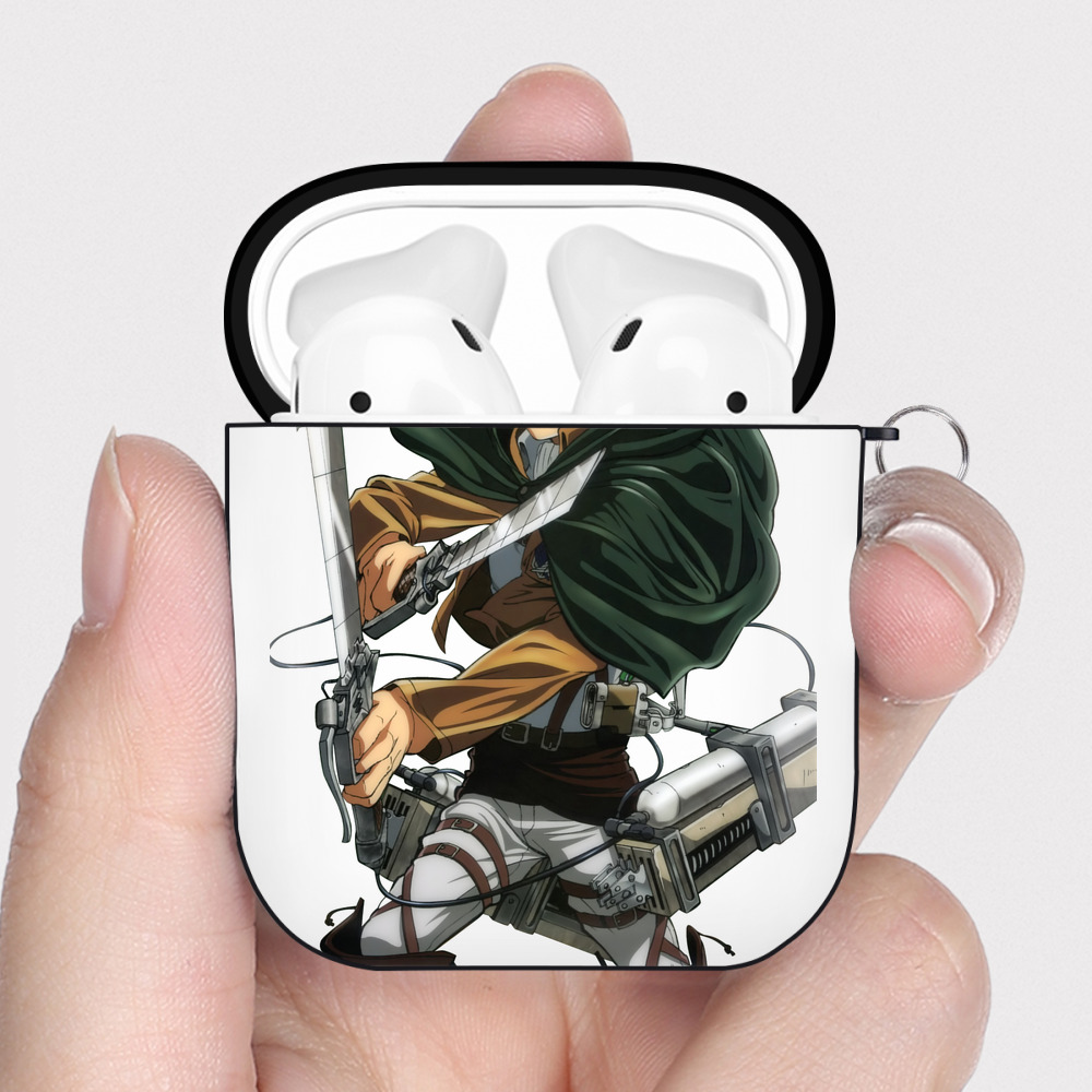（画像用） 進撃の巨人 リヴァイ·アッカーマン Attack on Titan Levi Ackerman AirPods 第2世代保護ケース ハードシェル ブラック 耐衝撃・防指紋・カラビナ付き