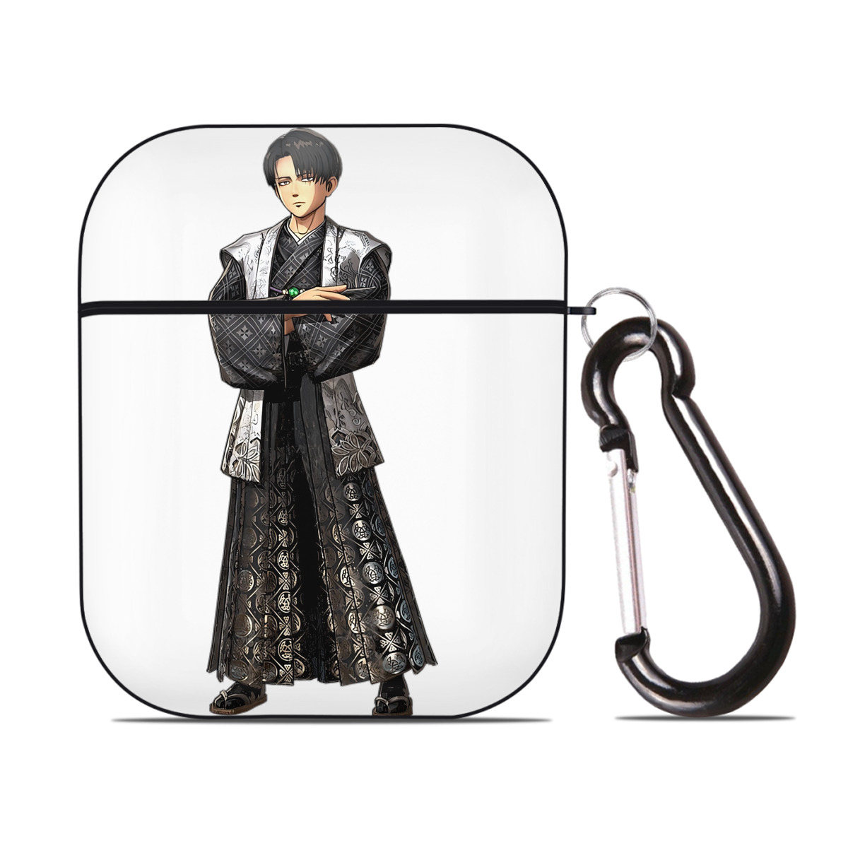 （画像用） 進撃の巨人 リヴァイ·アッカーマン Attack on Titan Levi Ackerman AirPods 第2世代保護ケース ハードシェル ブラック 耐衝撃・防指紋・カラビナ付き