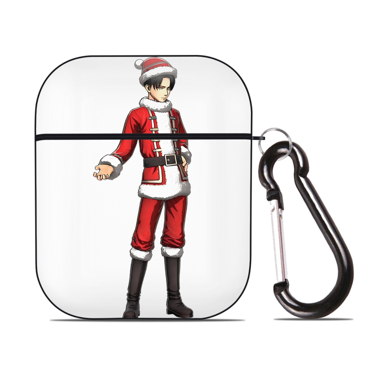（画像用） 進撃の巨人 リヴァイ·アッカーマン Attack on Titan Levi Ackerman AirPods 第2世代保護ケース ハードシェル ブラック 耐衝撃・防指紋・カラビナ付き