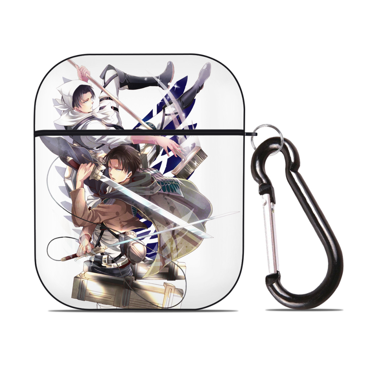 （画像用） 進撃の巨人 リヴァイ·アッカーマン Attack on Titan Levi Ackerman AirPods 第2世代保護ケース ハードシェル ブラック 耐衝撃・防指紋・カラビナ付き