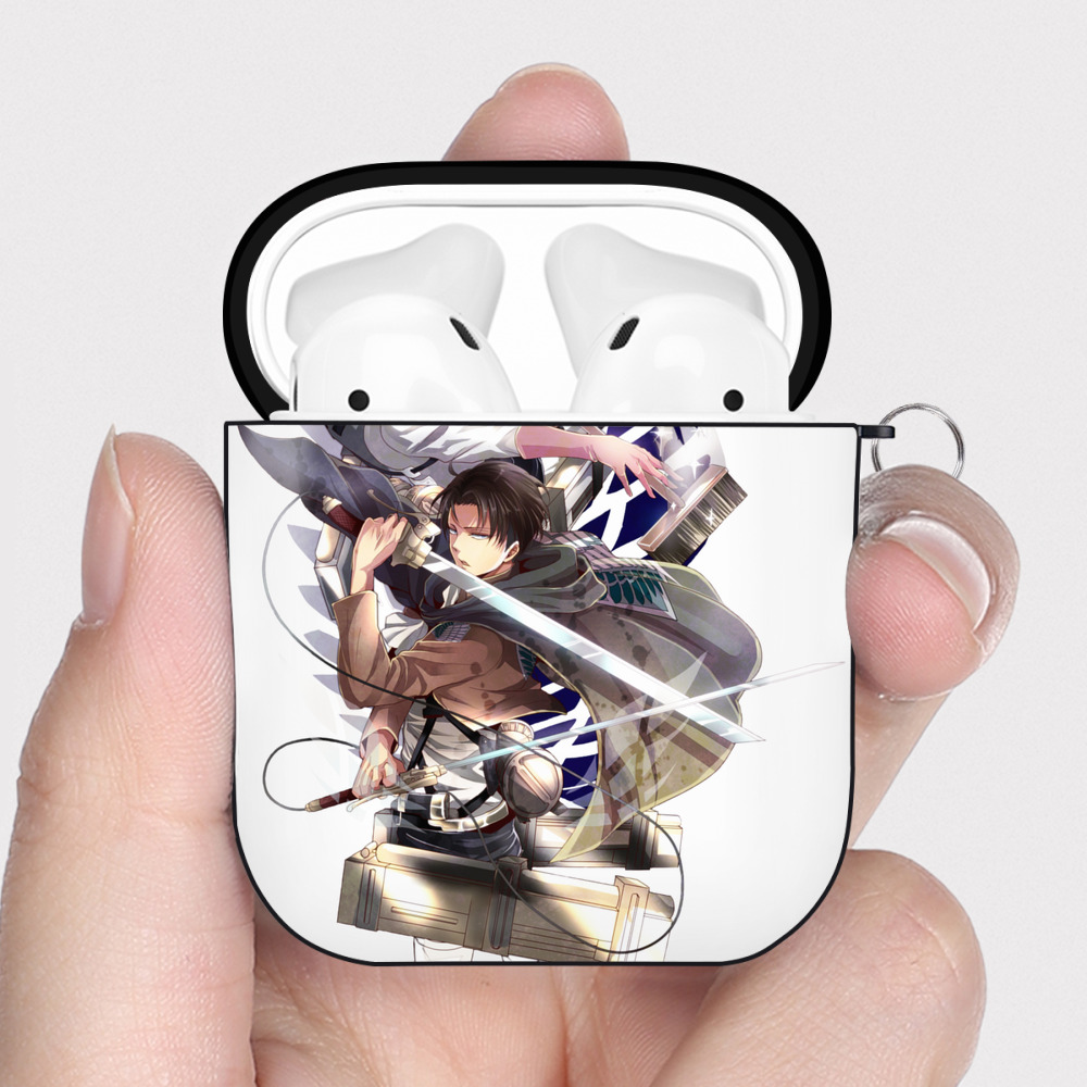 （画像用） 進撃の巨人 リヴァイ·アッカーマン Attack on Titan Levi Ackerman AirPods 第2世代保護ケース ハードシェル ブラック 耐衝撃・防指紋・カラビナ付き