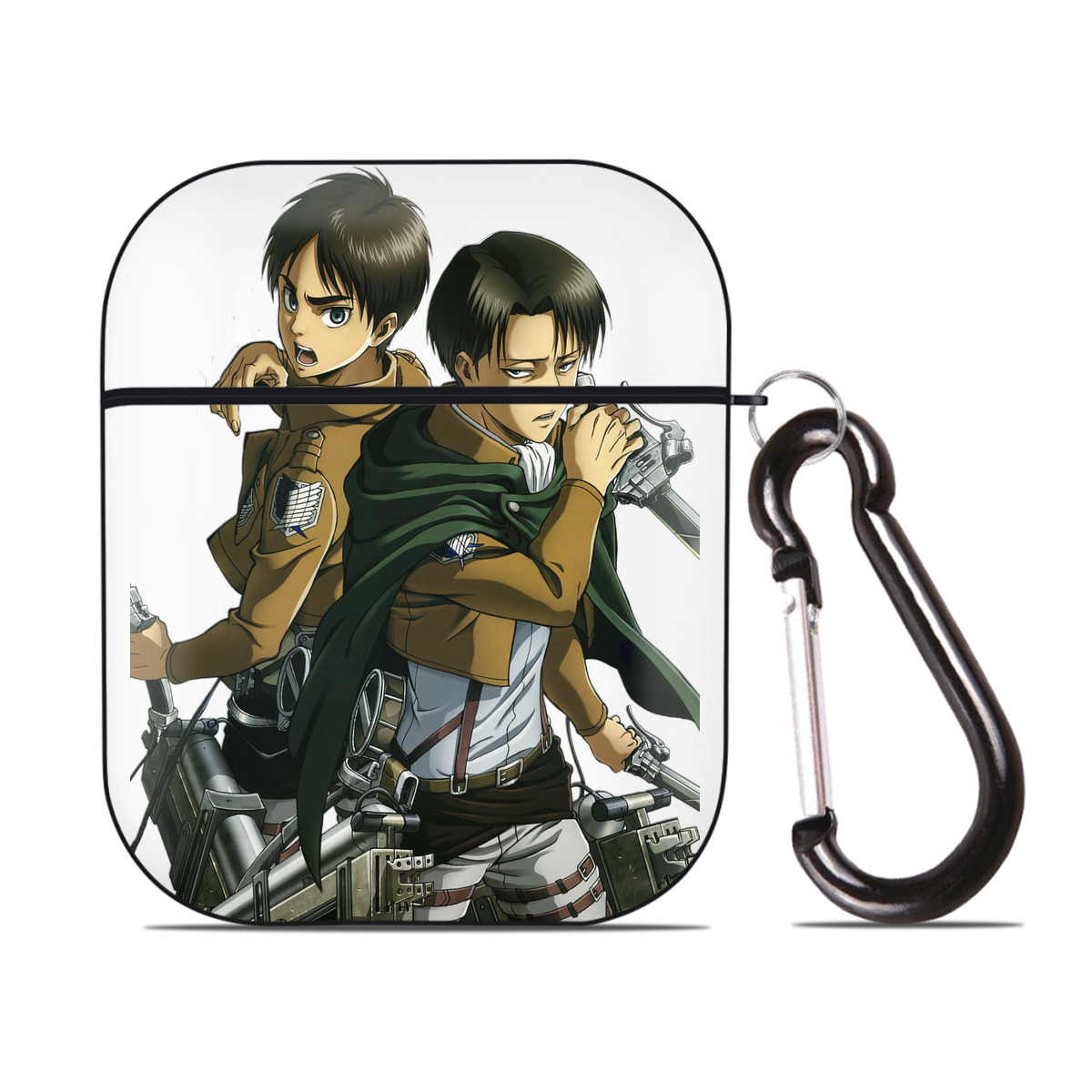 （画像用） 進撃の巨人 リヴァイ·アッカーマン Attack on Titan Levi Ackerman AirPods 第2世代保護ケース ハードシェル ブラック 耐衝撃・防指紋・カラビナ付き
