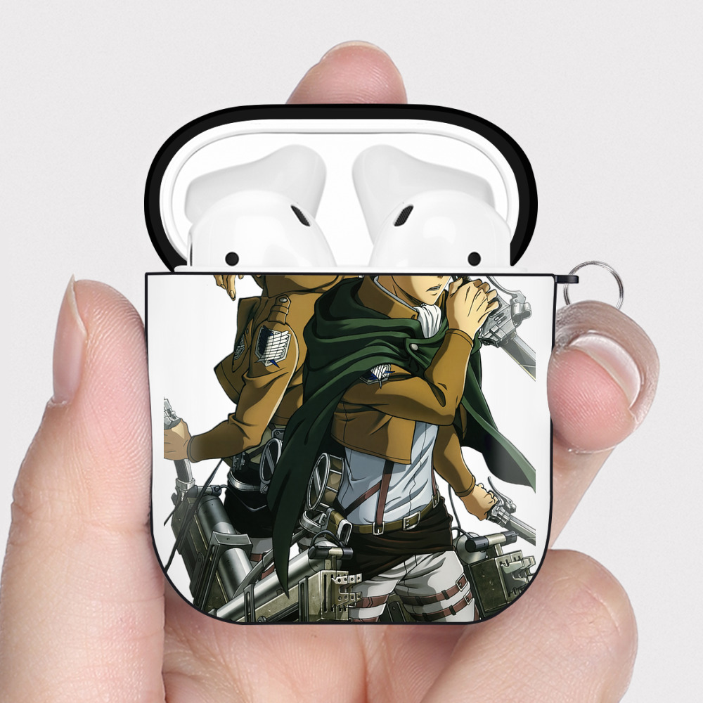 （画像用） 進撃の巨人 リヴァイ·アッカーマン Attack on Titan Levi Ackerman AirPods 第2世代保護ケース ハードシェル ブラック 耐衝撃・防指紋・カラビナ付き