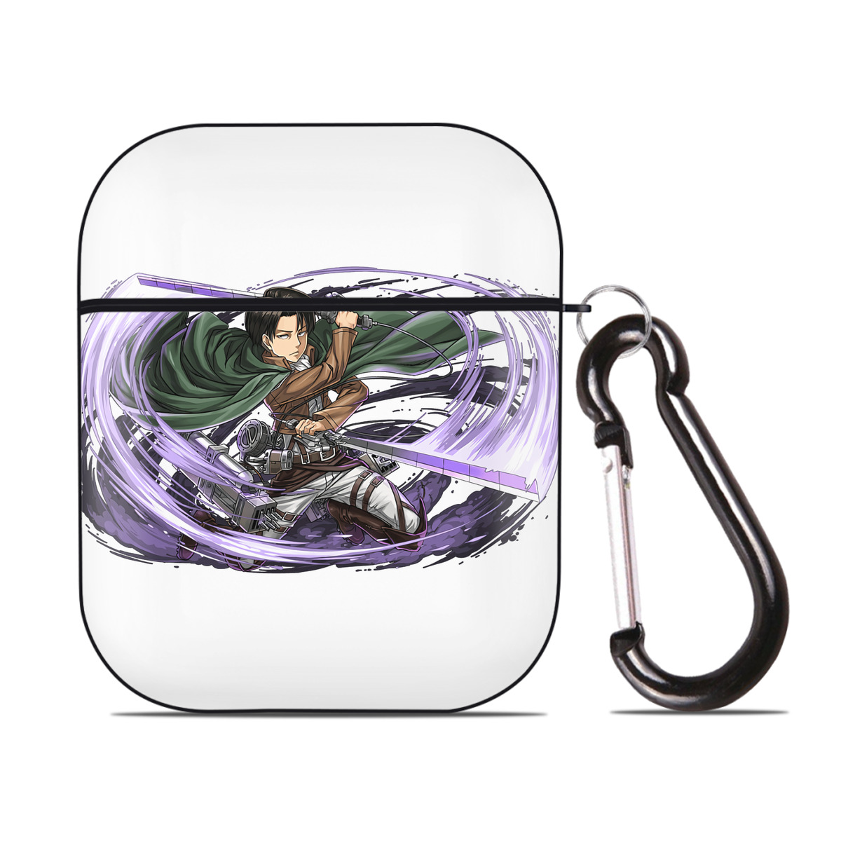 （画像用） 進撃の巨人 リヴァイ·アッカーマン Attack on Titan Levi Ackerman AirPods 第2世代保護ケース ハードシェル ブラック 耐衝撃・防指紋・カラビナ付き