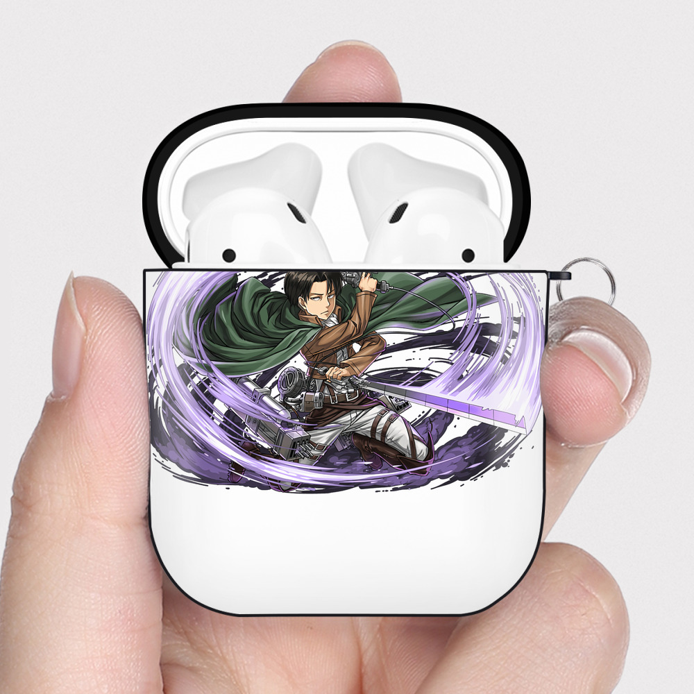 （画像用） 進撃の巨人 リヴァイ·アッカーマン Attack on Titan Levi Ackerman AirPods 第2世代保護ケース ハードシェル ブラック 耐衝撃・防指紋・カラビナ付き