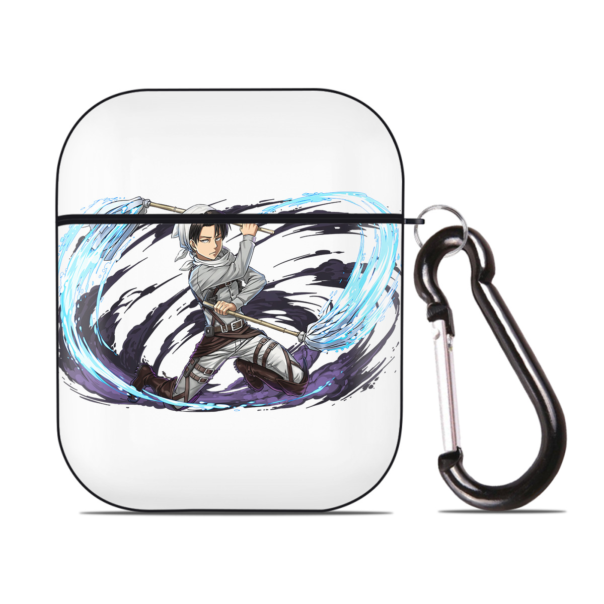 （画像用） 進撃の巨人 リヴァイ·アッカーマン Attack on Titan Levi Ackerman AirPods 第2世代保護ケース ハードシェル ブラック 耐衝撃・防指紋・カラビナ付き