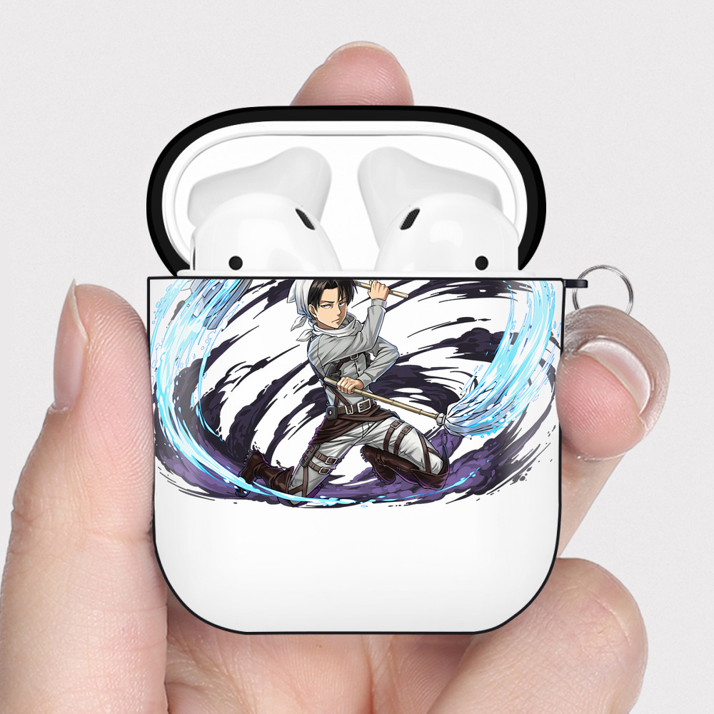 （画像用） 進撃の巨人 リヴァイ·アッカーマン Attack on Titan Levi Ackerman AirPods 第2世代保護ケース ハードシェル ブラック 耐衝撃・防指紋・カラビナ付き