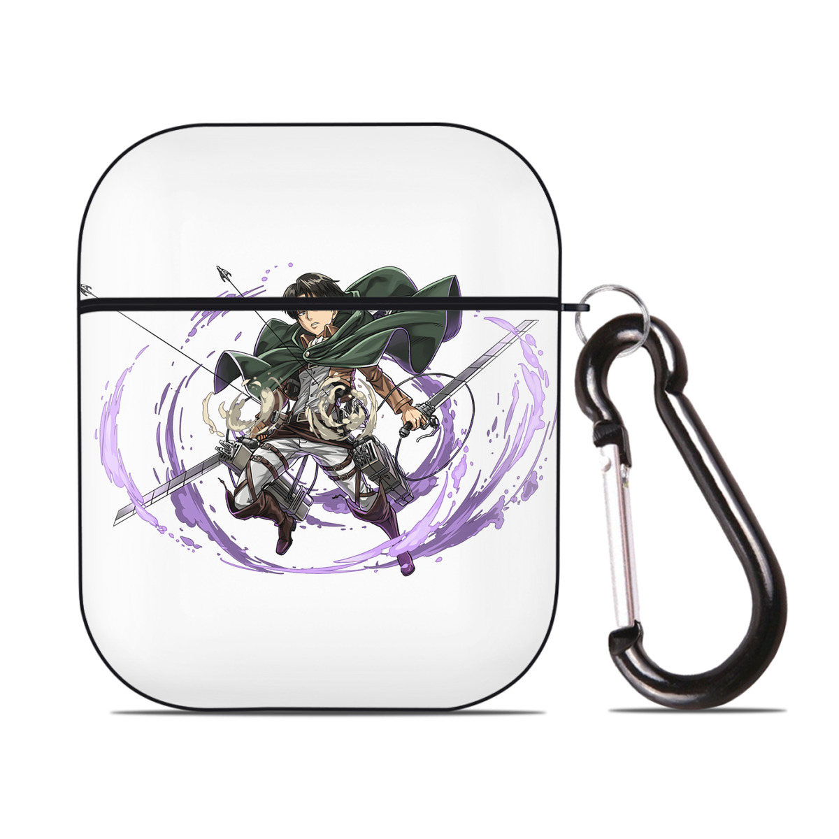 （画像用） 進撃の巨人 リヴァイ·アッカーマン Attack on Titan Levi Ackerman AirPods 第2世代保護ケース ハードシェル ブラック 耐衝撃・防指紋・カラビナ付き