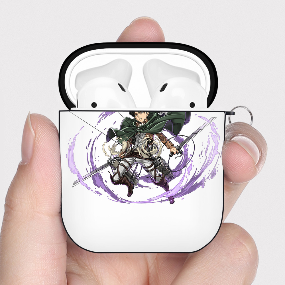 （画像用） 進撃の巨人 リヴァイ·アッカーマン Attack on Titan Levi Ackerman AirPods 第2世代保護ケース ハードシェル ブラック 耐衝撃・防指紋・カラビナ付き
