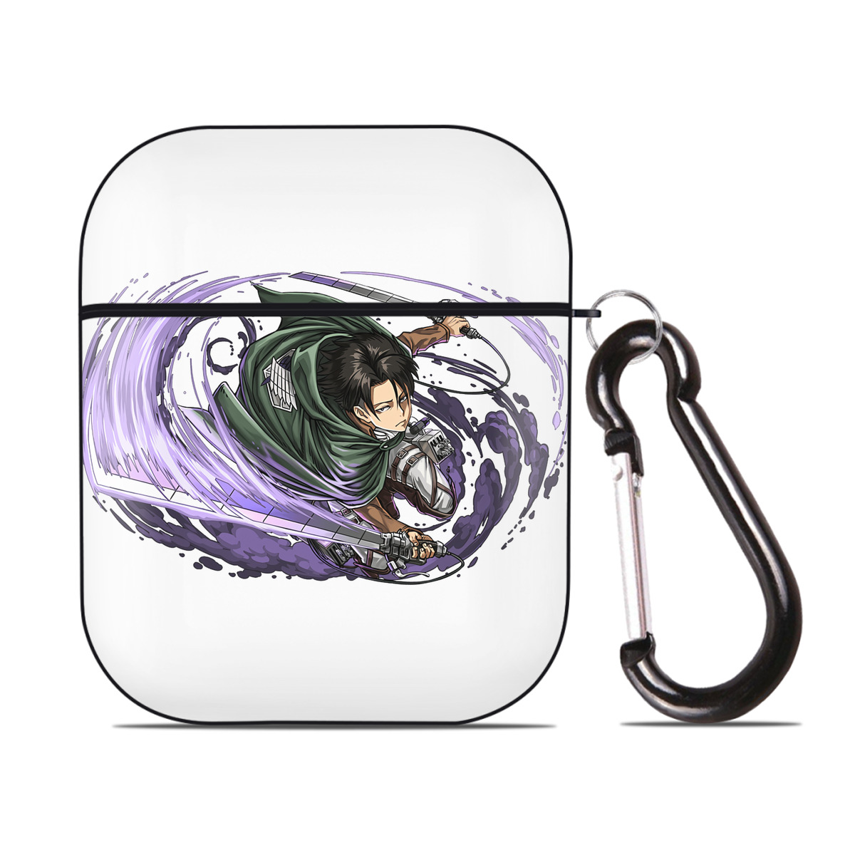 （画像用） 進撃の巨人 リヴァイ·アッカーマン Attack on Titan Levi Ackerman AirPods 第2世代保護ケース ハードシェル ブラック 耐衝撃・防指紋・カラビナ付き