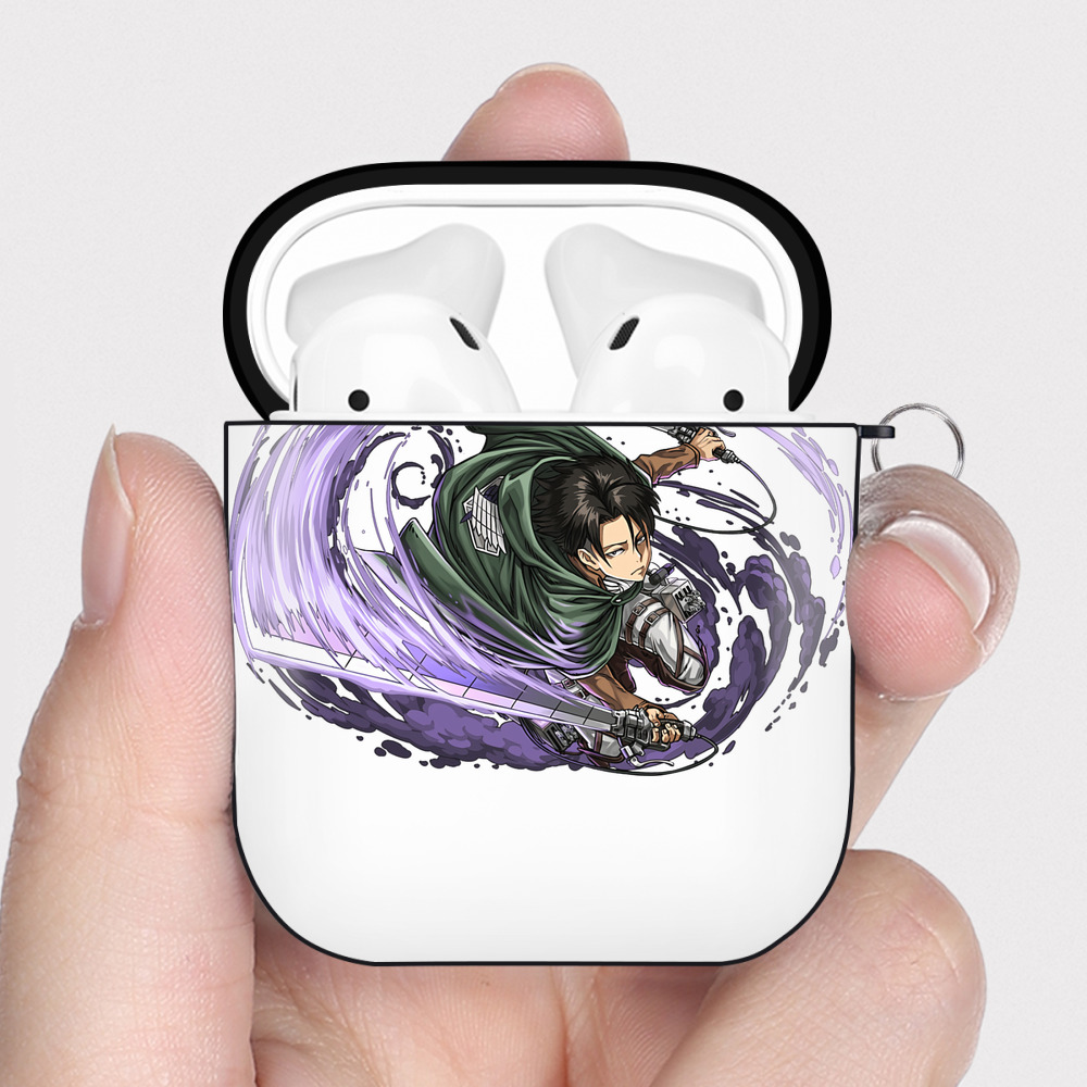 （画像用） 進撃の巨人 リヴァイ·アッカーマン Attack on Titan Levi Ackerman AirPods 第2世代保護ケース ハードシェル ブラック 耐衝撃・防指紋・カラビナ付き