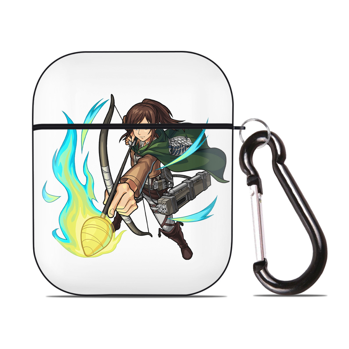 （画像用） 進撃の巨人 サシャ·ブラウス Attack on Titan Sasha Blaus AirPods 第2世代保護ケース ハードシェル ブラック 耐衝撃・防指紋・カラビナ付き