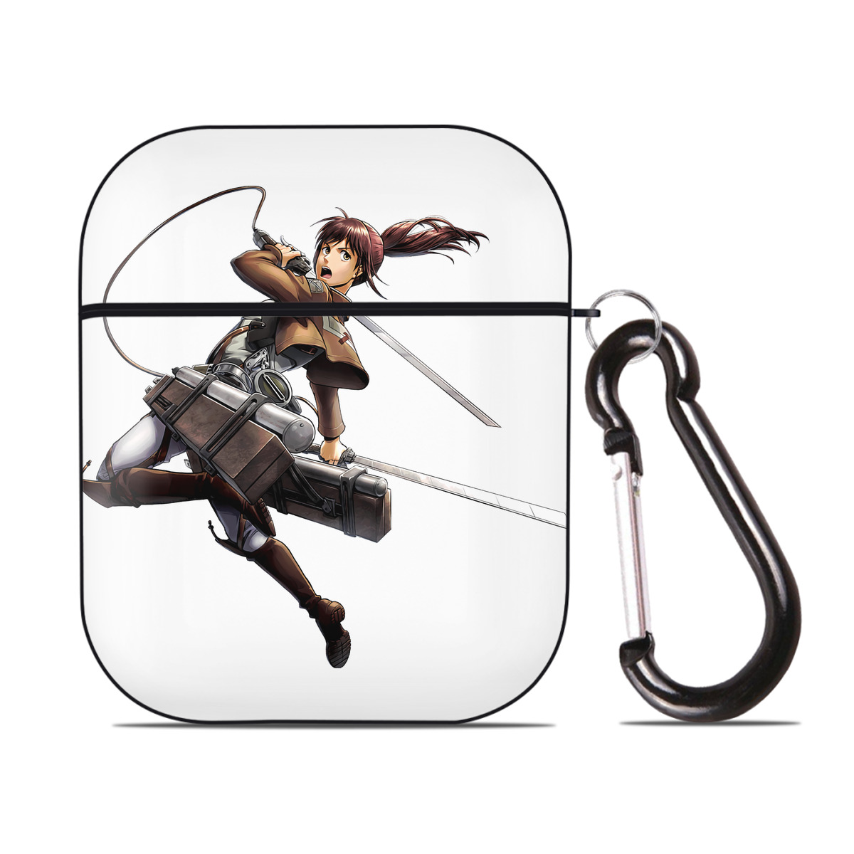 （画像用） 進撃の巨人 サシャ·ブラウス Attack on Titan Sasha Blaus AirPods 第2世代保護ケース ハードシェル ブラック 耐衝撃・防指紋・カラビナ付き