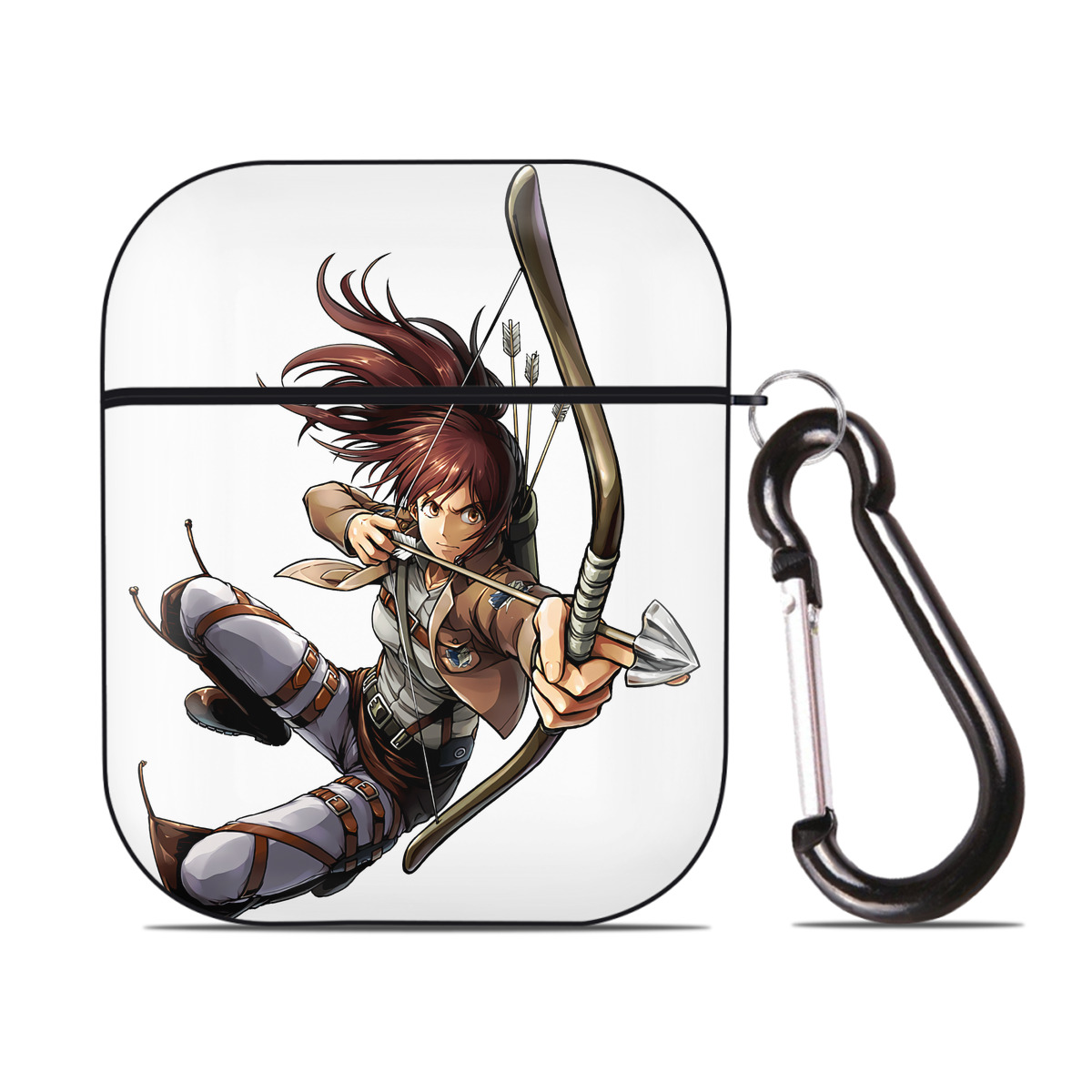 （画像用） 進撃の巨人 サシャ·ブラウス Attack on Titan Sasha Blaus AirPods 第2世代保護ケース ハードシェル ブラック 耐衝撃・防指紋・カラビナ付き