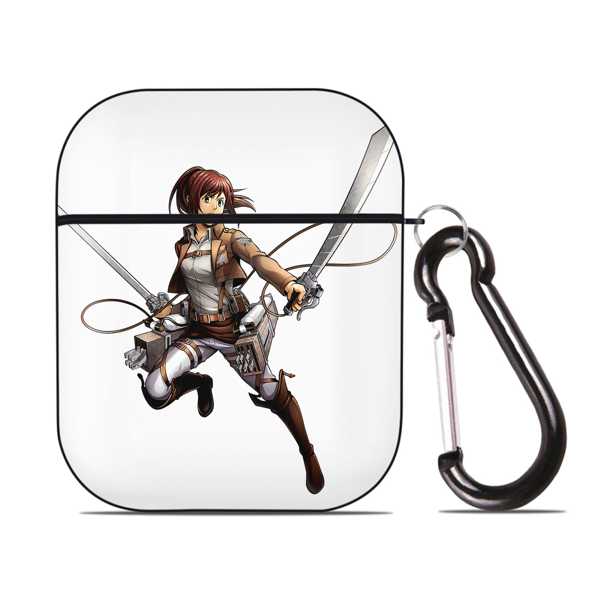（画像用） 進撃の巨人 サシャ·ブラウス Attack on Titan Sasha Blaus AirPods 第2世代保護ケース ハードシェル ブラック 耐衝撃・防指紋・カラビナ付き