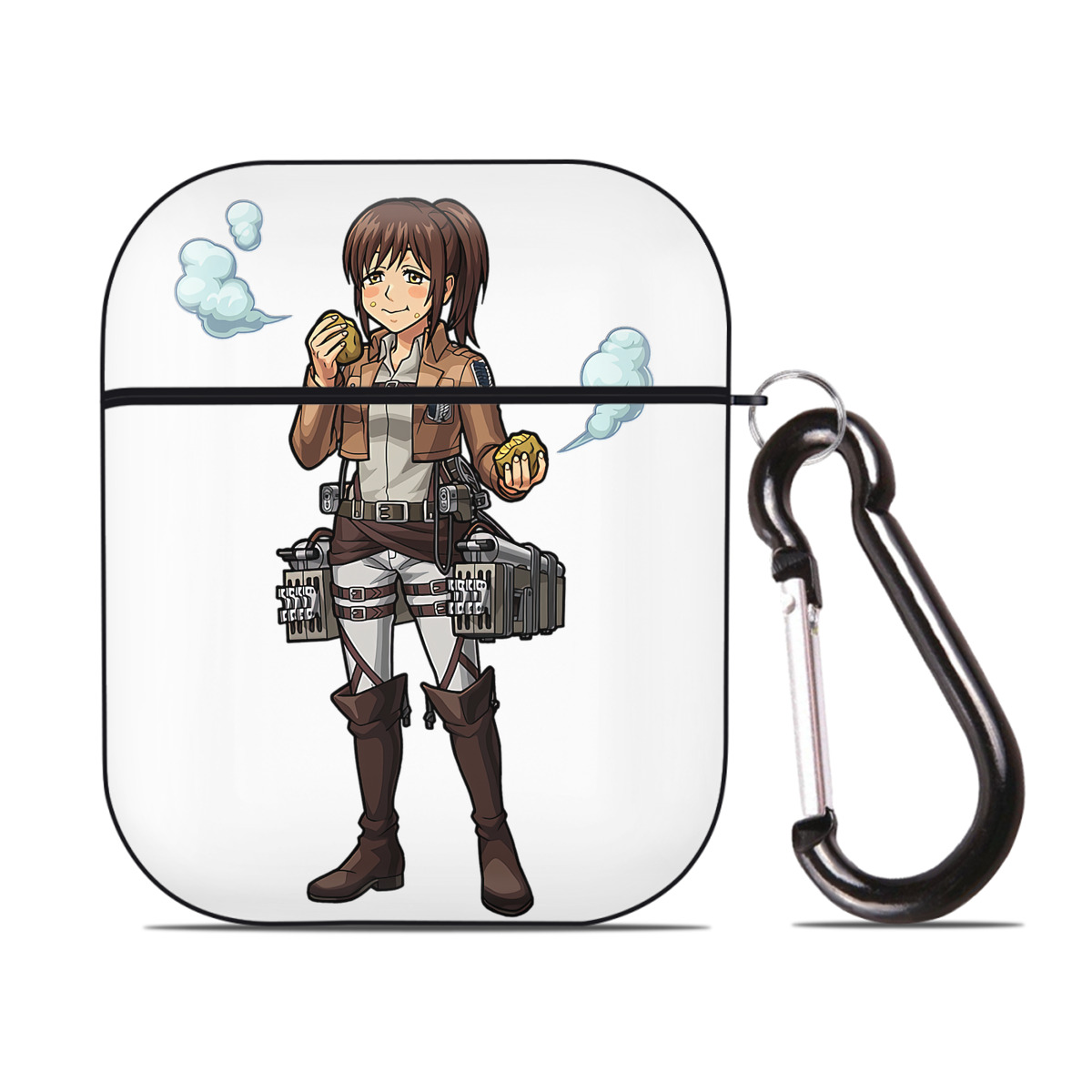 （画像用） 進撃の巨人 サシャ·ブラウス Attack on Titan Sasha Blaus AirPods 第2世代保護ケース ハードシェル ブラック 耐衝撃・防指紋・カラビナ付き