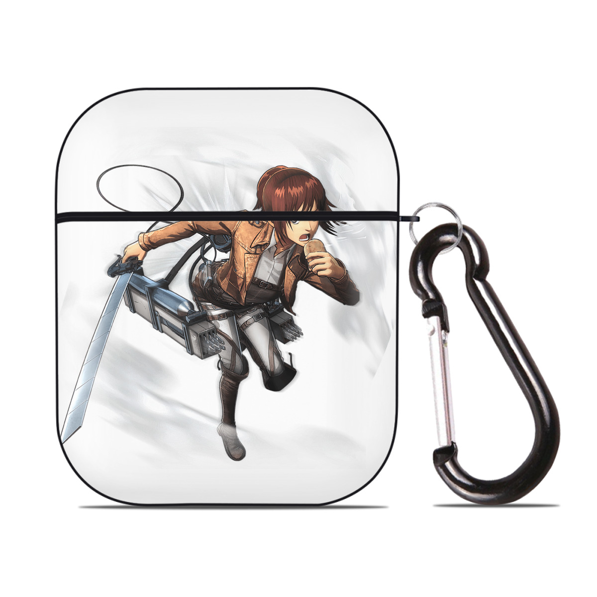 （画像用） 進撃の巨人 サシャ·ブラウス Attack on Titan Sasha Blaus AirPods 第2世代保護ケース ハードシェル ブラック 耐衝撃・防指紋・カラビナ付き