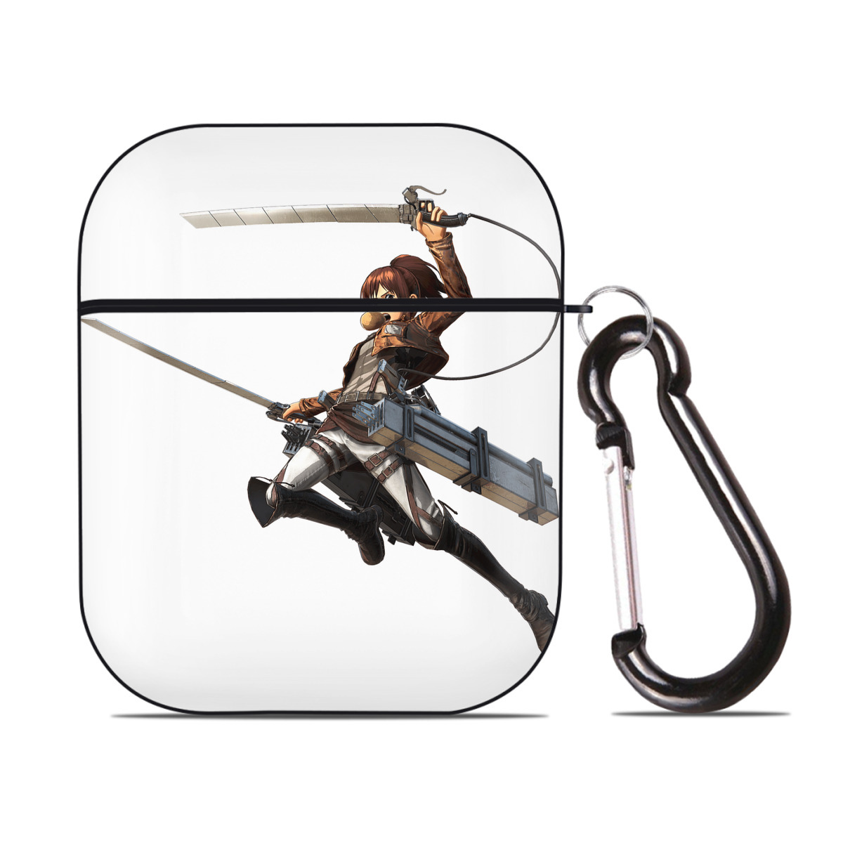 （画像用） 進撃の巨人 サシャ·ブラウス Attack on Titan Sasha Blaus AirPods 第2世代保護ケース ハードシェル ブラック 耐衝撃・防指紋・カラビナ付き