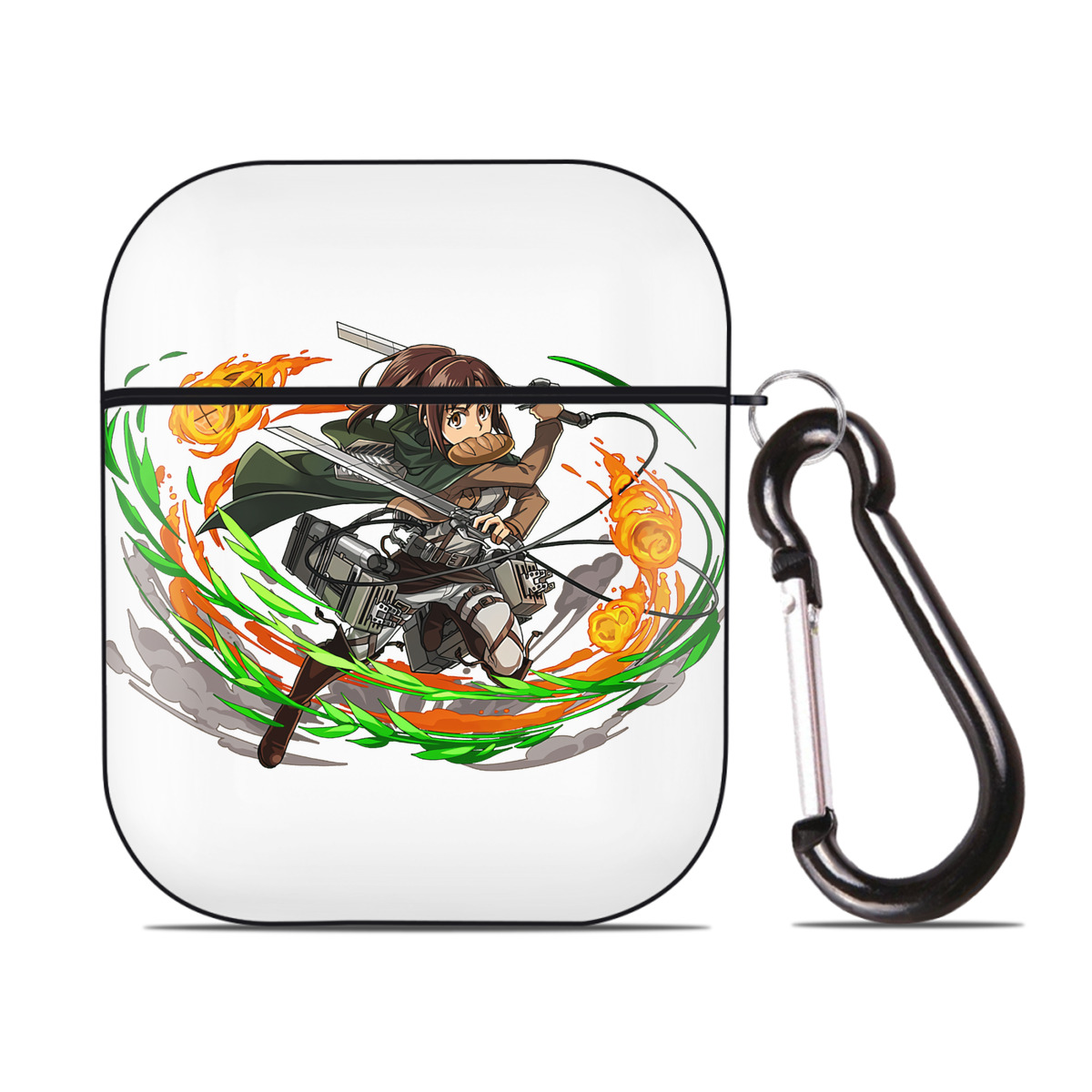 （画像用） 進撃の巨人 サシャ·ブラウス Attack on Titan Sasha Blaus AirPods 第2世代保護ケース ハードシェル ブラック 耐衝撃・防指紋・カラビナ付き